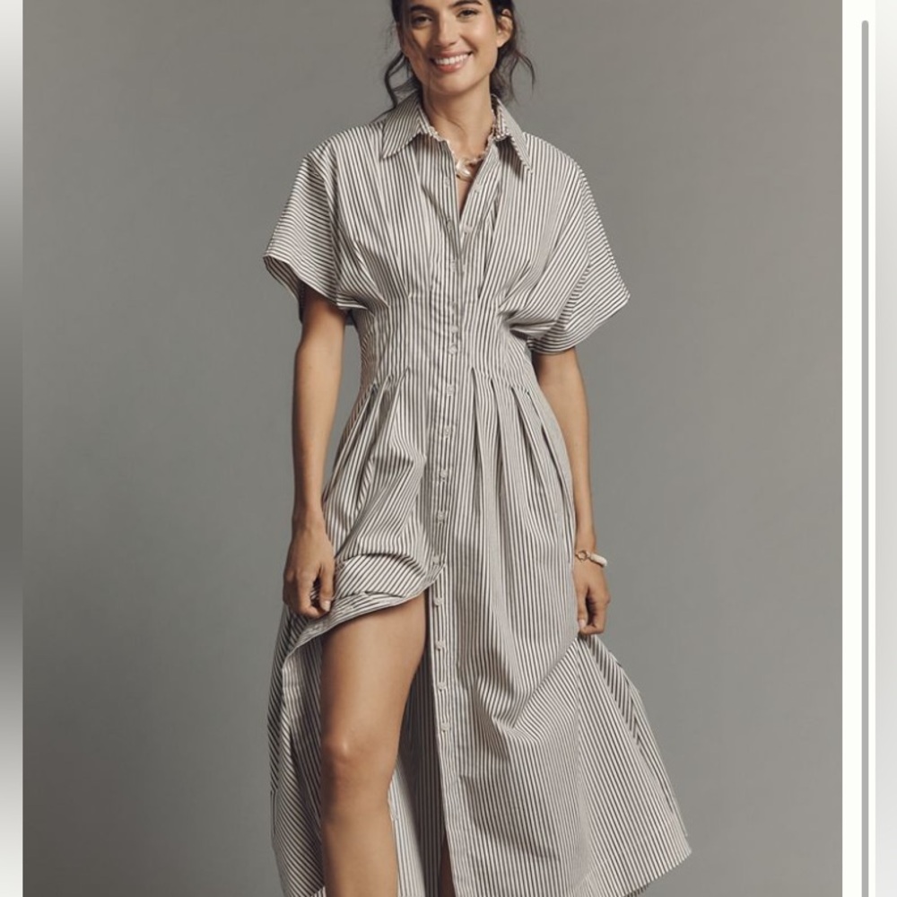 Anthropologie The Tobie Button-Front Pleated
Shirt Dress by Exquise XS